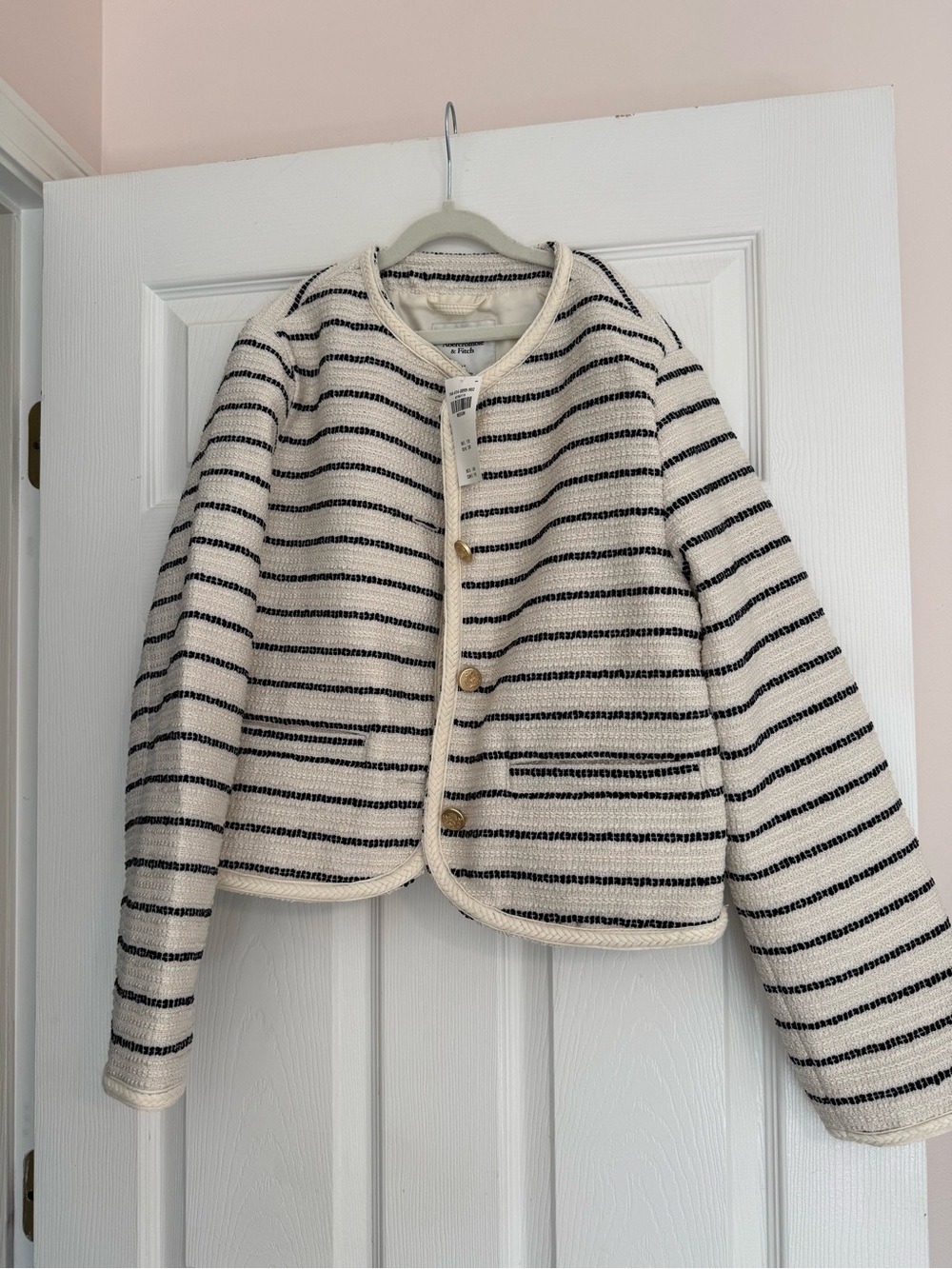 Abercrombie & Fitch Cream and Black Striped Knit Jacket